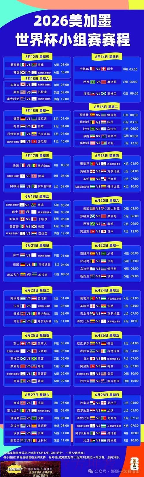 世界杯最新赛程时间表正式出炉